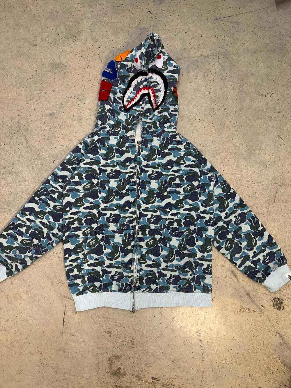 BAPE Blue ABC Camo Double Shark Full Zip Hoodie Size L